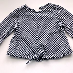 ZARA Gingham Front Tie Blouse